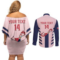 Custom Bermuda Football Couples Matching Off Shoulder Short Dress and Long Sleeve Button Shirt 2025 Go Gombey Warriors - Pink
