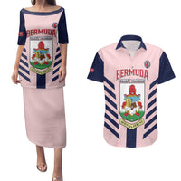Custom Bermuda Football Couples Matching Puletasi and Hawaiian Shirt 2025 Go Gombey Warriors - Pink