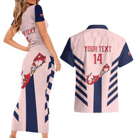 Custom Bermuda Football Couples Matching Short Sleeve Bodycon Dress and Hawaiian Shirt 2025 Go Gombey Warriors - Pink