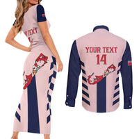 Custom Bermuda Football Couples Matching Short Sleeve Bodycon Dress and Long Sleeve Button Shirt 2025 Go Gombey Warriors - Pink