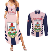 Custom Bermuda Football Couples Matching Summer Maxi Dress and Long Sleeve Button Shirt 2025 Go Gombey Warriors - Pink