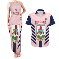 Custom Bermuda Football Couples Matching Tank Maxi Dress and Hawaiian Shirt 2025 Go Gombey Warriors - Pink