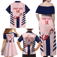 Custom Bermuda Football Family Matching Off Shoulder Maxi Dress and Hawaiian Shirt 2025 Go Gombey Warriors - Pink