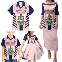 Custom Bermuda Football Family Matching Puletasi and Hawaiian Shirt 2025 Go Gombey Warriors - Pink
