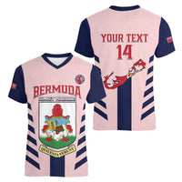 Custom Bermuda Football Women V-Neck T-Shirt 2025 Go Gombey Warriors - Pink