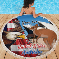 Personalised United States And Australia Beach Blanket USA Eagle With Aussie Kangaroo - Wonder Print Shop