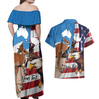 Personalised United States And Australia Couples Matching Off Shoulder Maxi Dress and Hawaiian Shirt USA Eagle With Aussie Kangaroo - Wonder Print Shop