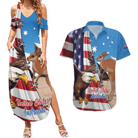 Personalised United States And Australia Couples Matching Summer Maxi Dress and Hawaiian Shirt USA Eagle With Aussie Kangaroo - Wonder Print Shop