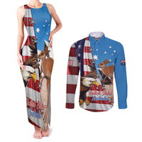 Personalised United States And Australia Couples Matching Tank Maxi Dress and Long Sleeve Button Shirt USA Eagle With Aussie Kangaroo - Wonder Print Shop