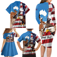Personalised United States And Australia Family Matching Long Sleeve Bodycon Dress and Hawaiian Shirt USA Eagle With Aussie Kangaroo - Wonder Print Shop