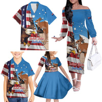 Personalised United States And Australia Family Matching Off The Shoulder Long Sleeve Dress and Hawaiian Shirt USA Eagle With Aussie Kangaroo - Wonder Print Shop