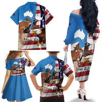 Personalised United States And Australia Family Matching Off The Shoulder Long Sleeve Dress and Hawaiian Shirt USA Eagle With Aussie Kangaroo - Wonder Print Shop