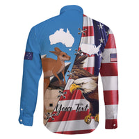 Personalised United States And Australia Family Matching Off The Shoulder Long Sleeve Dress and Hawaiian Shirt USA Eagle With Aussie Kangaroo - Wonder Print Shop