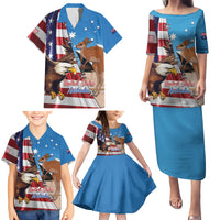 Personalised United States And Australia Family Matching Puletasi and Hawaiian Shirt USA Eagle With Aussie Kangaroo - Wonder Print Shop