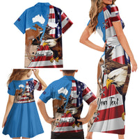 Personalised United States And Australia Family Matching Short Sleeve Bodycon Dress and Hawaiian Shirt USA Eagle With Aussie Kangaroo - Wonder Print Shop