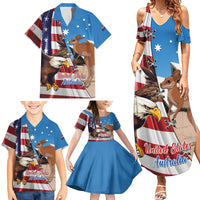 Personalised United States And Australia Family Matching Summer Maxi Dress and Hawaiian Shirt USA Eagle With Aussie Kangaroo - Wonder Print Shop