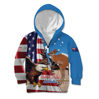 Personalised United States And Australia Kid Hoodie USA Eagle With Aussie Kangaroo - Wonder Print Shop