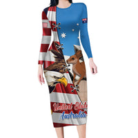 Personalised United States And Australia Long Sleeve Bodycon Dress USA Eagle With Aussie Kangaroo - Wonder Print Shop