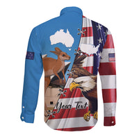 Personalised United States And Australia Long Sleeve Button Shirt USA Eagle With Aussie Kangaroo - Wonder Print Shop