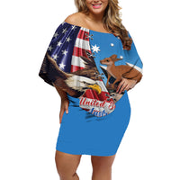 Personalised United States And Australia Off Shoulder Short Dress USA Eagle With Aussie Kangaroo - Wonder Print Shop