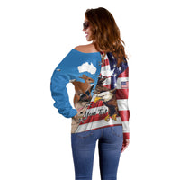Personalised United States And Australia Off Shoulder Sweater USA Eagle With Aussie Kangaroo - Wonder Print Shop