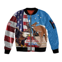 Personalised United States And Australia Sleeve Zip Bomber Jacket USA Eagle With Aussie Kangaroo - Wonder Print Shop