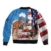 Personalised United States And Australia Sleeve Zip Bomber Jacket USA Eagle With Aussie Kangaroo - Wonder Print Shop