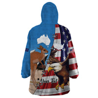 Personalised United States And Australia Wearable Blanket Hoodie USA Eagle With Aussie Kangaroo - Wonder Print Shop