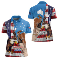 Personalised United States And Australia Women Polo Shirt USA Eagle With Aussie Kangaroo - Wonder Print Shop