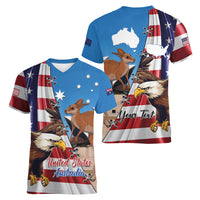 Personalised United States And Australia Women V Neck T Shirt USA Eagle With Aussie Kangaroo - Wonder Print Shop
