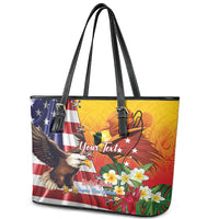 Personalised United States And Papua New Guinea Leather Tote Bag USA Eagle With PNG Bird Of Paradise - Wonder Print Shop