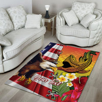 Personalised United States And Hawaii Area Rug USA Eagle With Hawaiian Shark Tattoo - Wonder Print Shop