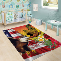 Personalised United States And Hawaii Area Rug USA Eagle With Hawaiian Shark Tattoo - Wonder Print Shop