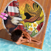 Personalised United States And Hawaii Beach Blanket USA Eagle With Hawaiian Shark Tattoo - Wonder Print Shop
