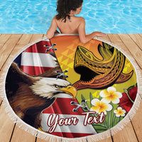 Personalised United States And Hawaii Beach Blanket USA Eagle With Hawaiian Shark Tattoo - Wonder Print Shop