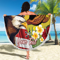 Personalised United States And Hawaii Beach Blanket USA Eagle With Hawaiian Shark Tattoo - Wonder Print Shop