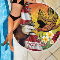 Personalised United States And Hawaii Beach Blanket USA Eagle With Hawaiian Shark Tattoo - Wonder Print Shop