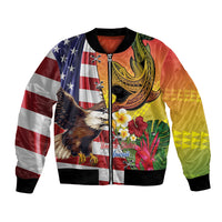 Personalised United States And Hawaii Bomber Jacket USA Eagle With Hawaiian Shark Tattoo - Wonder Print Shop