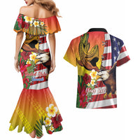 Personalised United States And Hawaii Couples Matching Mermaid Dress and Hawaiian Shirt USA Eagle With Hawaiian Shark Tattoo - Wonder Print Shop