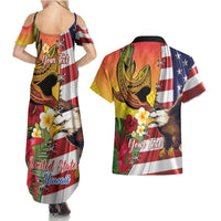 Personalised United States And Hawaii Couples Matching Summer Maxi Dress and Hawaiian Shirt USA Eagle With Hawaiian Shark Tattoo - Wonder Print Shop