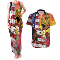 Personalised United States And Hawaii Couples Matching Tank Maxi Dress and Hawaiian Shirt USA Eagle With Hawaiian Shark Tattoo - Wonder Print Shop
