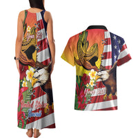 Personalised United States And Hawaii Couples Matching Tank Maxi Dress and Hawaiian Shirt USA Eagle With Hawaiian Shark Tattoo - Wonder Print Shop