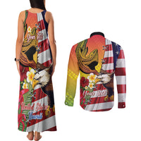 Personalised United States And Hawaii Couples Matching Tank Maxi Dress and Long Sleeve Button Shirt USA Eagle With Hawaiian Shark Tattoo - Wonder Print Shop