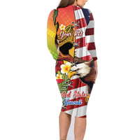 Personalised United States And Hawaii Family Matching Long Sleeve Bodycon Dress and Hawaiian Shirt USA Eagle With Hawaiian Shark Tattoo - Wonder Print Shop