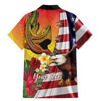 Personalised United States And Hawaii Family Matching Mermaid Dress and Hawaiian Shirt USA Eagle With Hawaiian Shark Tattoo - Wonder Print Shop