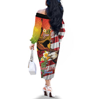 Personalised United States And Hawaii Family Matching Off The Shoulder Long Sleeve Dress and Hawaiian Shirt USA Eagle With Hawaiian Shark Tattoo - Wonder Print Shop