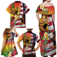 Personalised United States And Hawaii Family Matching Off Shoulder Maxi Dress and Hawaiian Shirt USA Eagle With Hawaiian Shark Tattoo - Wonder Print Shop