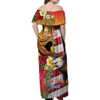 Personalised United States And Hawaii Family Matching Off Shoulder Maxi Dress and Hawaiian Shirt USA Eagle With Hawaiian Shark Tattoo - Wonder Print Shop