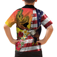 Personalised United States And Hawaii Family Matching Off Shoulder Short Dress and Hawaiian Shirt USA Eagle With Hawaiian Shark Tattoo - Wonder Print Shop