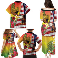 Personalised United States And Hawaii Family Matching Puletasi and Hawaiian Shirt USA Eagle With Hawaiian Shark Tattoo - Wonder Print Shop